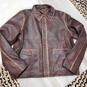Vintage Leather Bomber Motorcycle Jacket Distressed Brown Mens Size XL